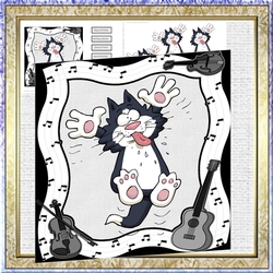 Cat Dancer 7x7 card with large decoupage