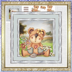 Teddy how does your garden grow 7.5x7.5 card with decoupage