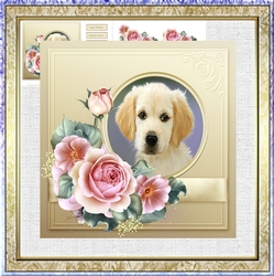 Rose and puppy 7x7 card with decoupage and sentiment tags