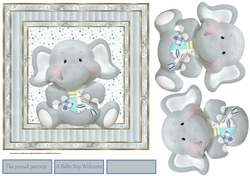 A Baby Elephant 7x7 card with large decoupage