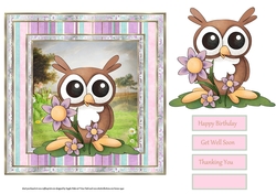 Summer owl 7x7 card with topper and sentiment tags