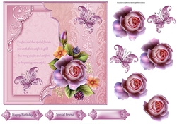 Friendship rose 7x7 card with verse and decoupage