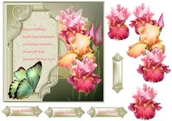 Iris and butterfly 7x7 card with decoupage and verse