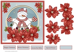 Snowman and poinsettias 7x7 card with decoupage