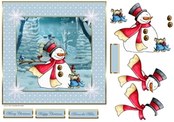 Snowman and friend dog 7x7 card with decoupage
