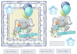 baby elephant first birthday 7x7 card with topper