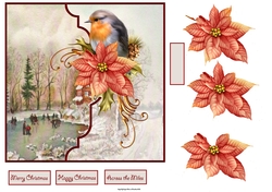 Robin and skaters 7x7 card with decoupage and sentiment tags