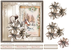 The old mill 7x7 card with decoupage and sentiment tags
