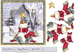 snowman looks at the star 7x7 card with decoupage