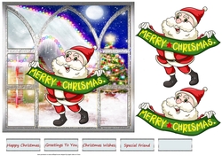 Santas greeting 7x7 card with large decoupage and sentiment tags