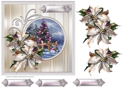 Christmas tree lights 7x7 card with decoupage