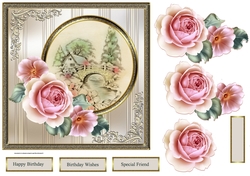 House over the bridge 7x7 card with rose decoupage