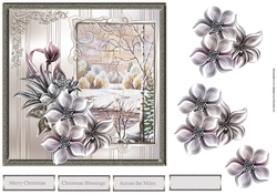Winter river 7x7 card with decoupage and sentiment tags