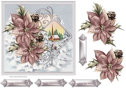 Vintage Christmas church 7x7 card with decoupage