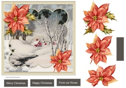 Winter stream7x7 card with poinsettia decoupage