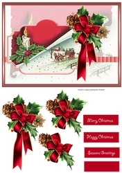 Christmas candle and holly A5 card with decoupage