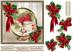 Robin redbreast and holly 7x7 card with decoupage