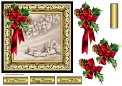 Jingle bells and holly 7x7 card with decoupage