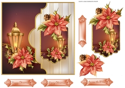 Candle lamp and poinsettias