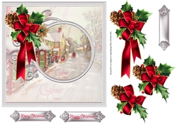 Vintage Christmas village 7x7 card with decoupage