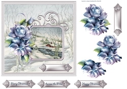 Winter rose 7x7 card with decoupage