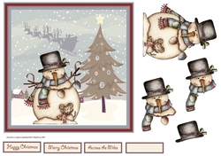 Snowman and Christmas tree lights 7x7 card