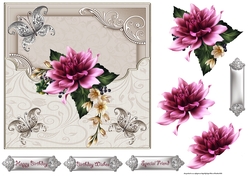 Dahlia and butterfly 7x7 card with decoupage