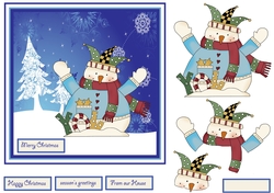 Snowman at night 7x7 card with decoupage