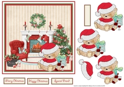 Boozy Christmas bear 7x7 card with decoupage