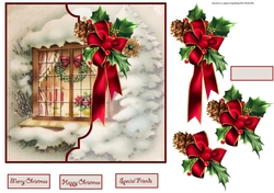 Christmas window and candles 7x7 card with decoupage