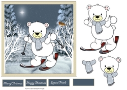 Sking polar bear 7x7 card with decoupage