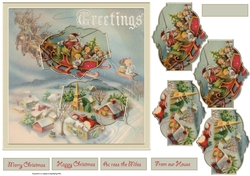 Santa gives the children a ride 7x7 card with decoupage