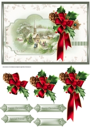 Noel church service card with decoupage