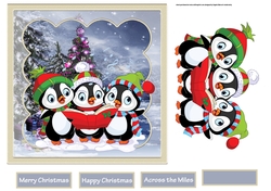 Penguins sing carols 7x7 card with large topper
