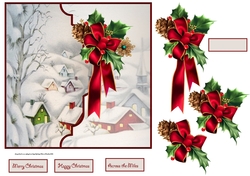 Vintage Christmas village 7x7 card with decoupage