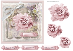 Delicate rose 7x7 card with decoupage