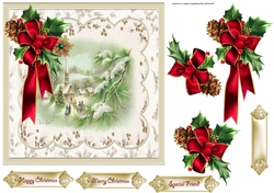 Holly and ribbon 7x7 card with decoupage
