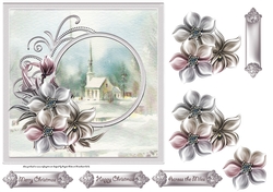 Peaceful church 7x7 card with decoupage