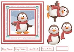 Happy Penguin 7x7 card with decoupage