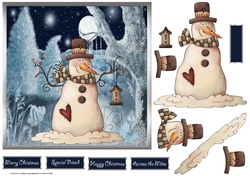 Quiet snowman in the moonlight 7x7 card