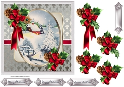 Stream in winter 7x7 card with decoupage