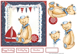 Sailor boy bear 7x7 card with decoupage