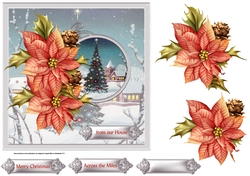 Village Christmas tree 7x7 card with decoupage