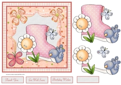 Garden days is a 7x7 card with decoupage