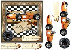 Classic racing car 7x7 card with decoupage