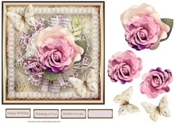 Pink rose, butterfly and lace