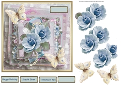 Blue rose and butterfly