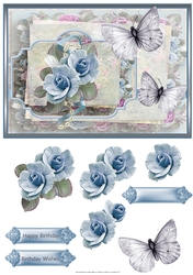 Blue rose and butterfly