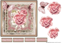 Pink rose and butterfly with lace