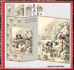 Snowman with his bird friends